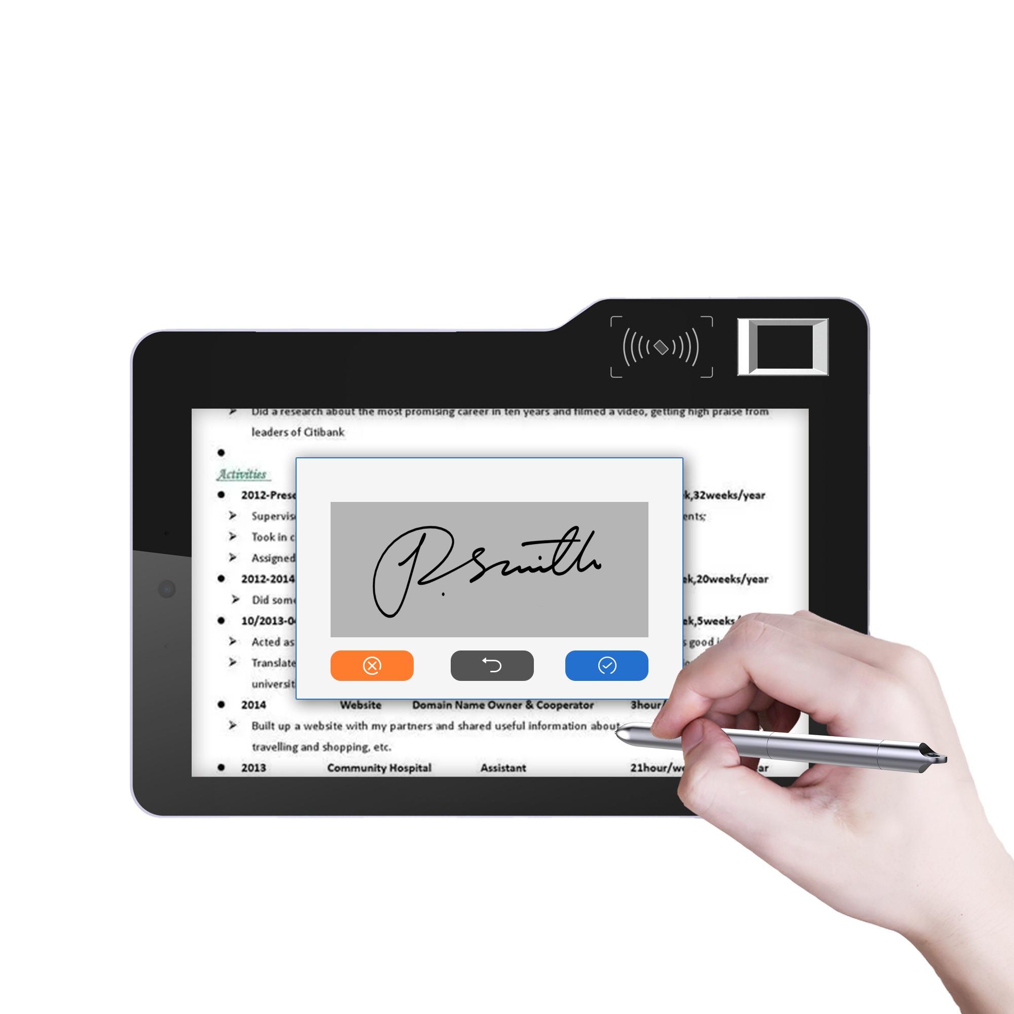 Digital Signature Pad - MT610 10,1-Zoll-Android-Tablet mit biometrischem Fingerabdruckscanner, NFC-Kartenleser