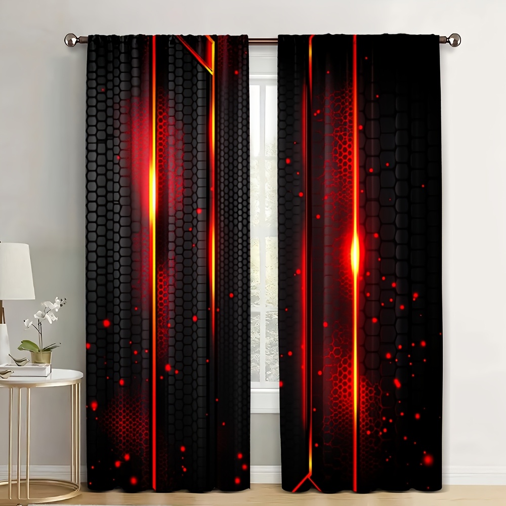 Tech Office Youtube - 2er-Set Lava-Vorhänge Schwarz-Rot mit Riss-Magma-Print –