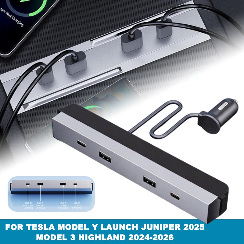 Multi Port Usb Hub - Mittelkonsolen-Autoadapter Multi-Port 65W Typ-C USB-Hub Schnellladung